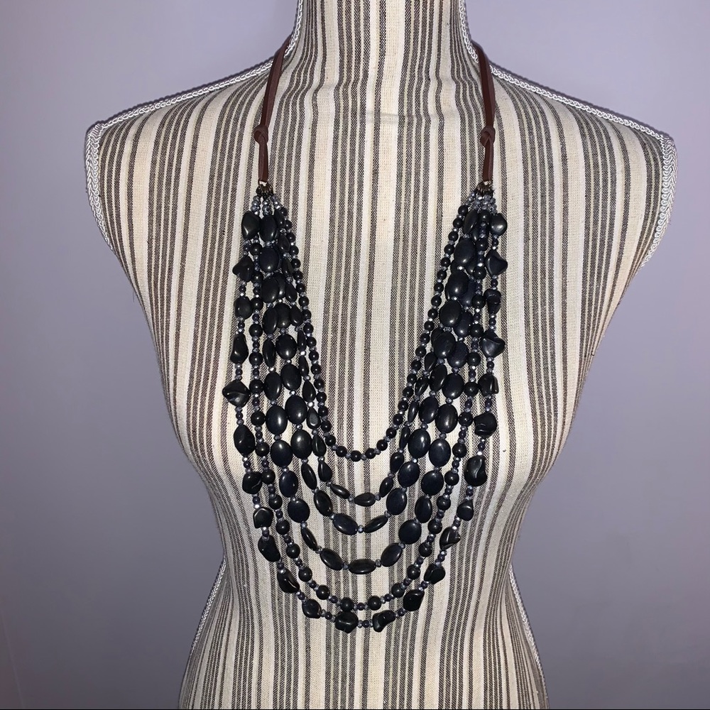 Multi-Layer Black & Silver Beaded Necklace - image 3